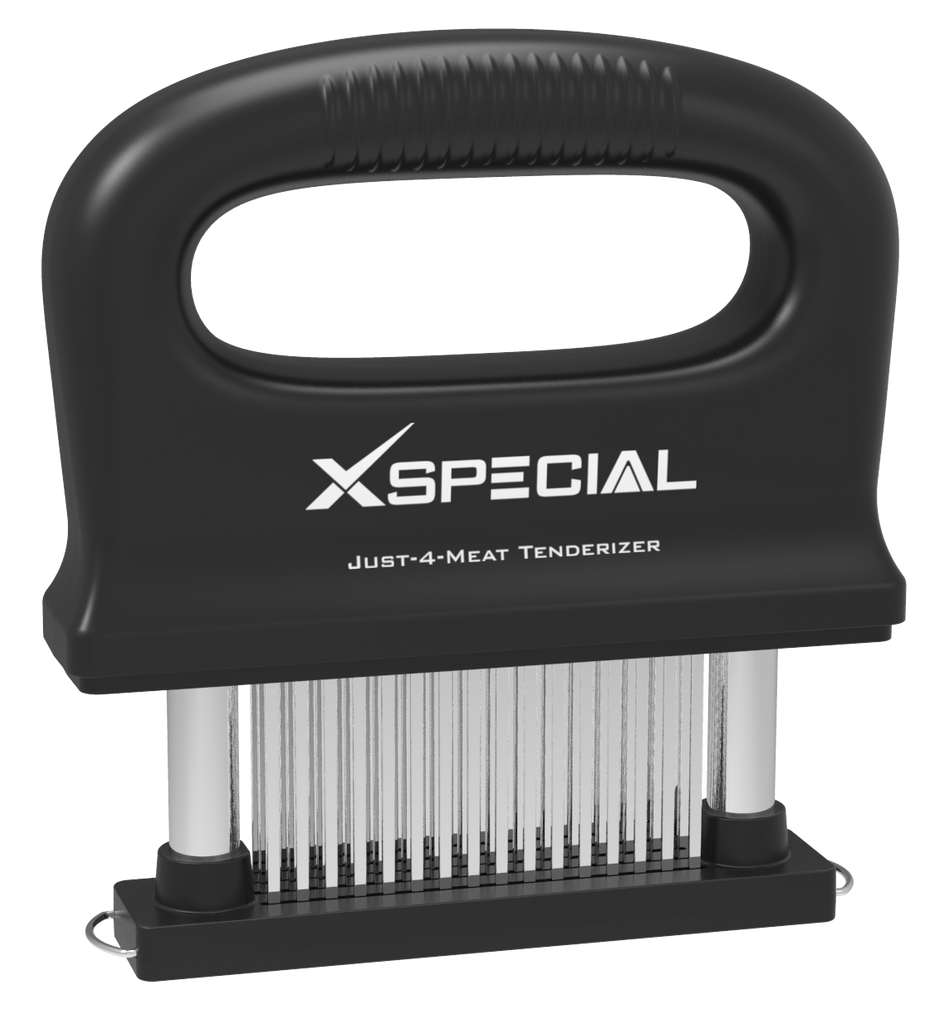 The Deluxe Meat Tenderizer Tool by XSpecial is showcased on a black background.