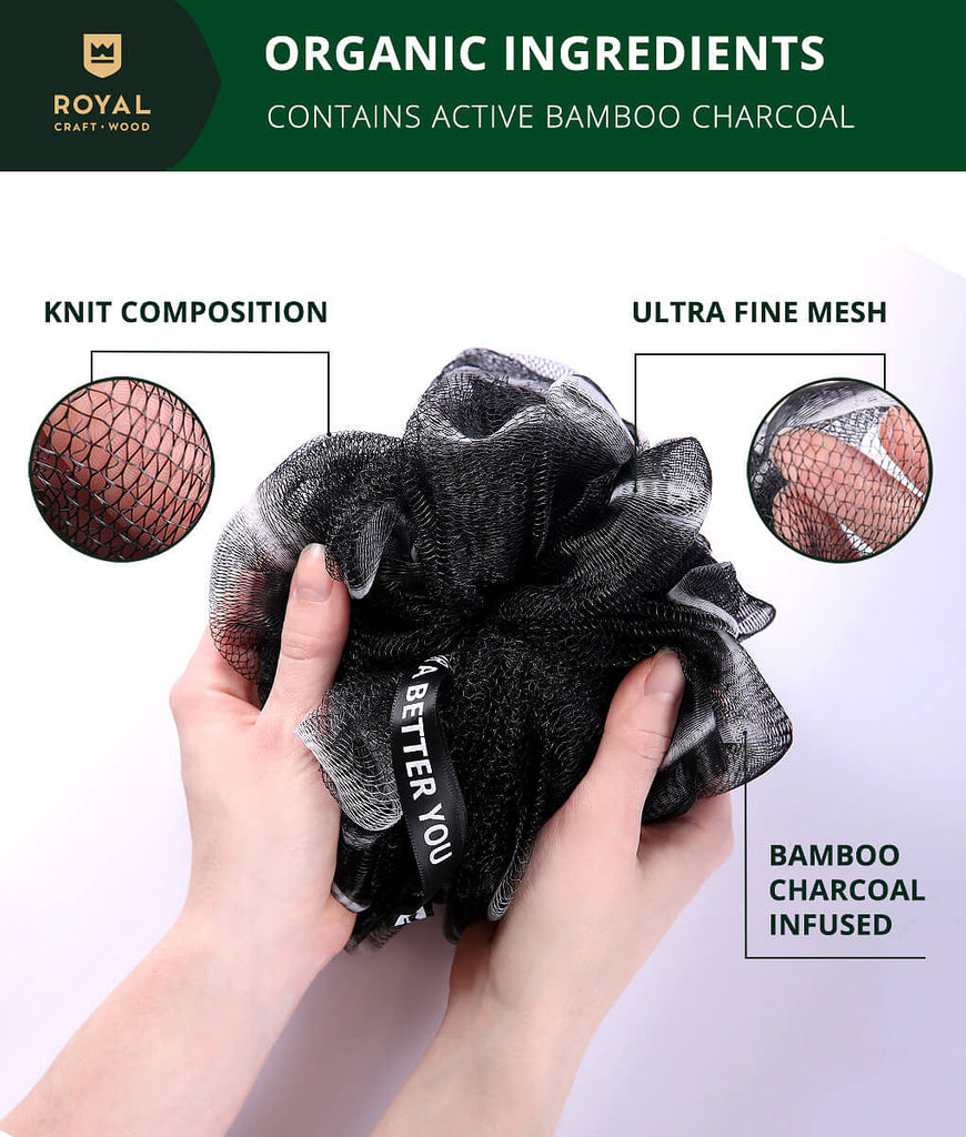 A hand holding a Loofah Bath Sponge Set Of 3 by Royal Craft Wood, available on XSpecial Marketplace.