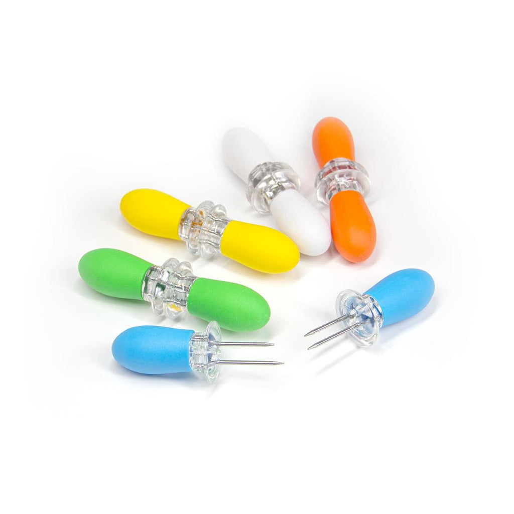 A set of Corn on the Cob Holders with Stainless Steel Prongs by Grand Fusion Housewares, LLC displayed on a white surface.