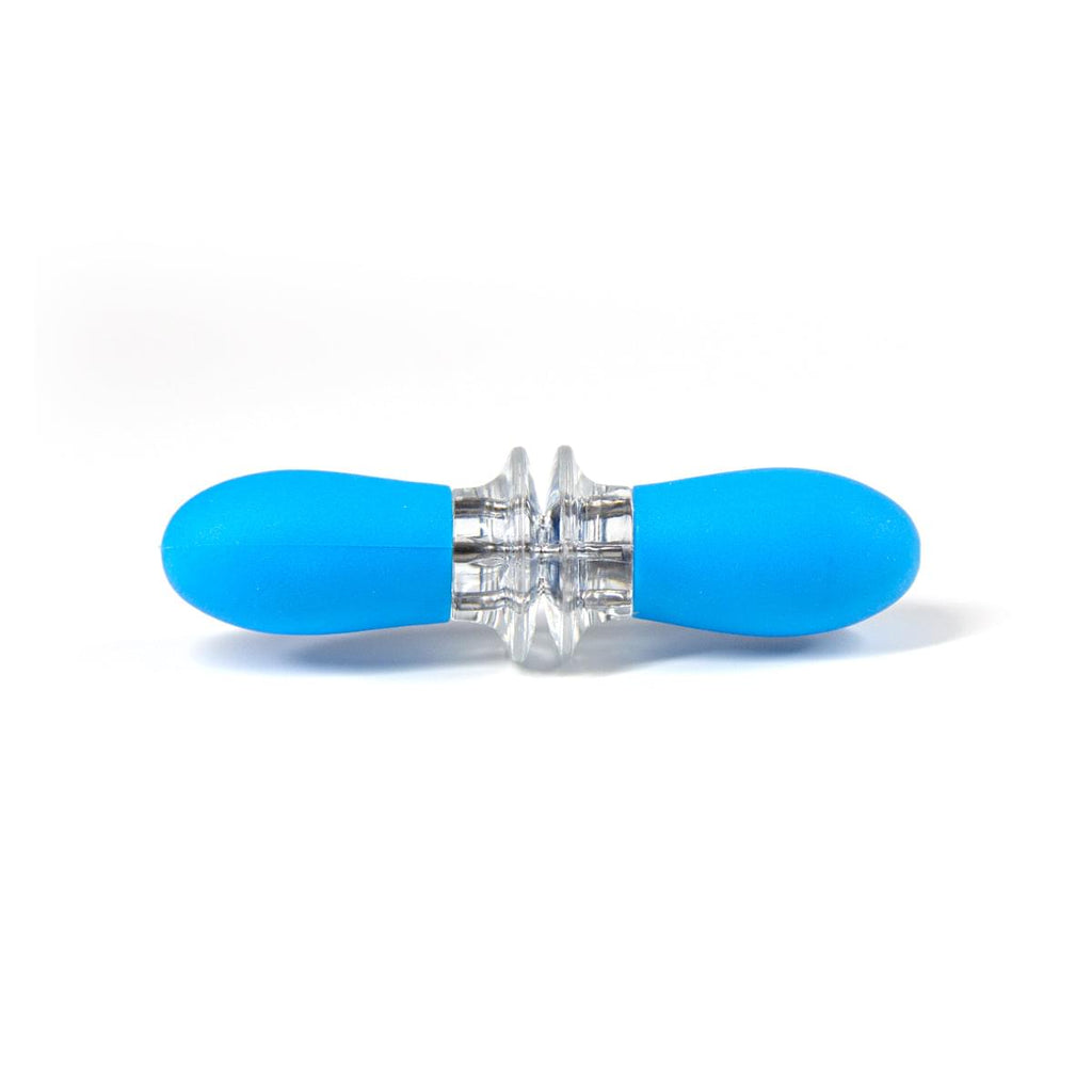 A blue and silver corn on the cob holders with stainless steel prongs & silicone grips perfect for foodies.