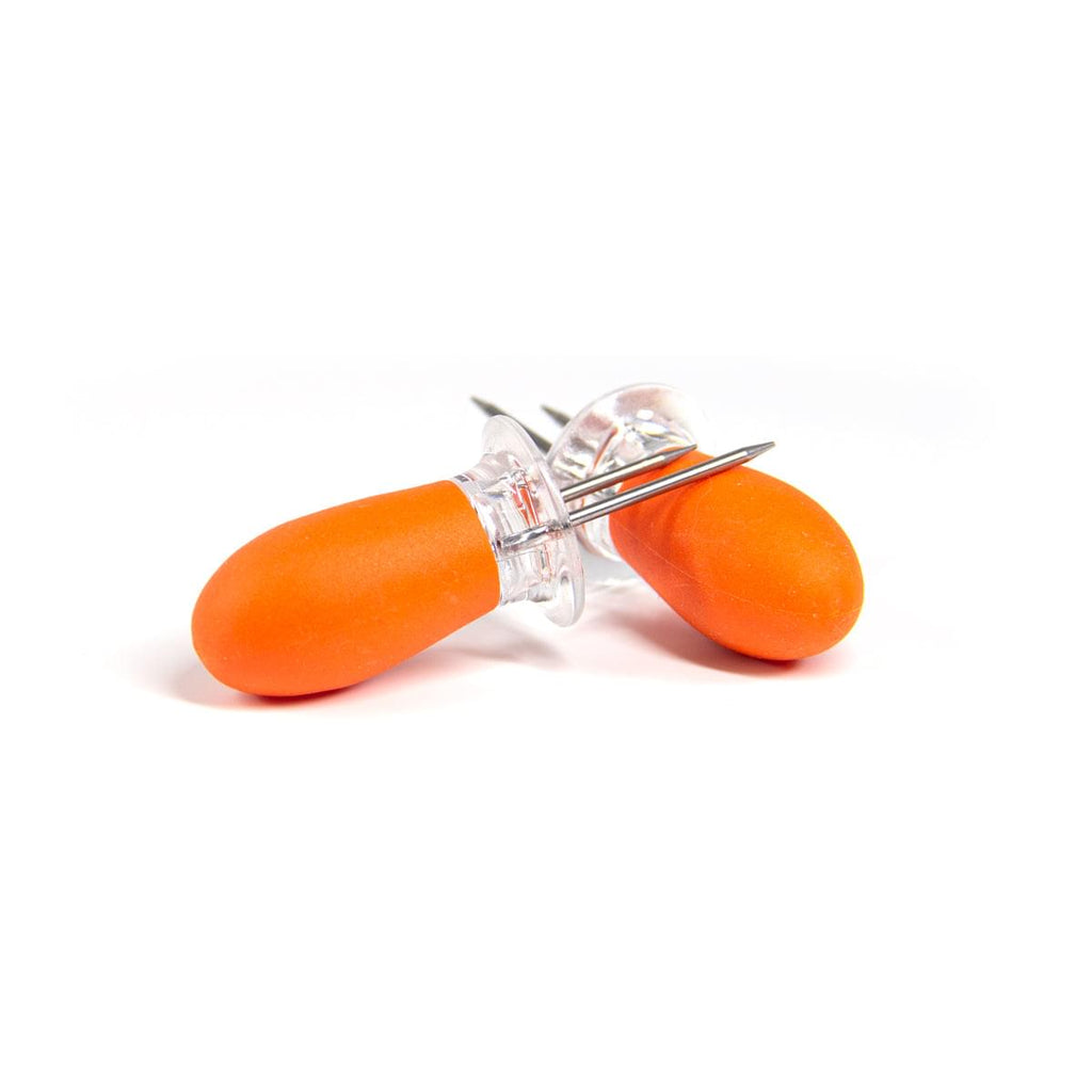 A pair of Corn on the Cob Holders with Stainless Steel Prongs & Silicone Grips by Grand Fusion Housewares, LLC on a white background, available at XSpecial Marketplace.