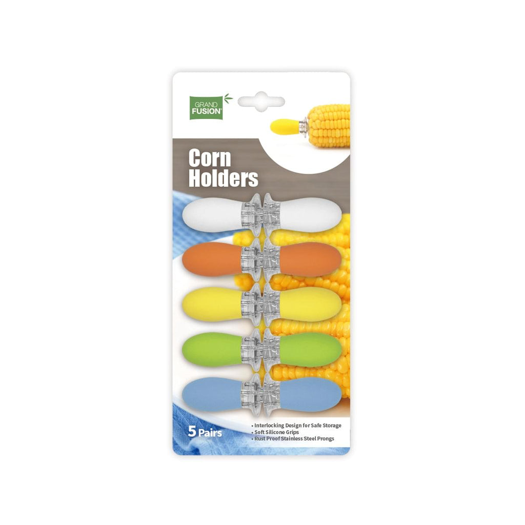 Grand Fusion Housewares, LLC Corn on the Cob Holders with Stainless Steel Prongs & Silicone Grips set of 4 perfect for foodies.