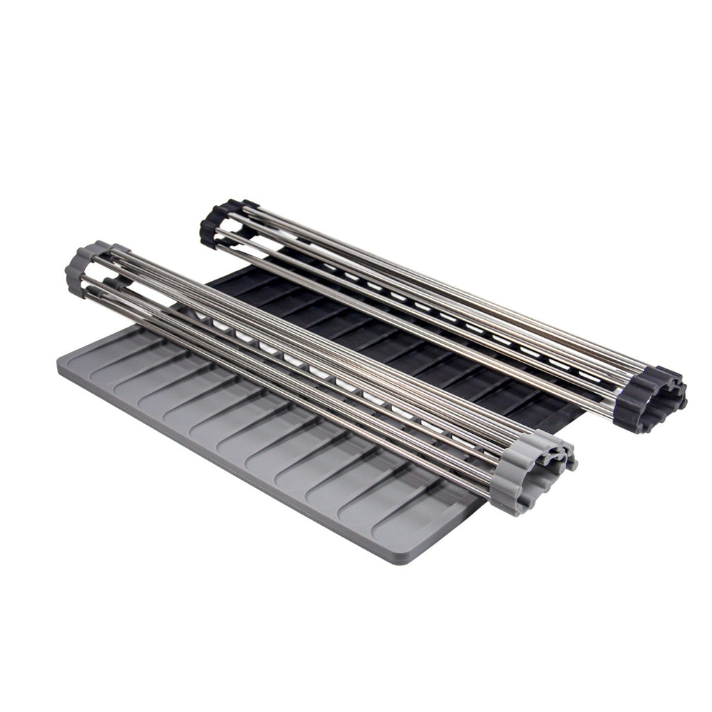 Two Over Sink Roll-Up Dish Drying Racks with Silicone Drip Tray for Foodies.