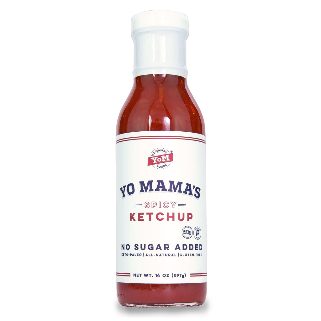 No Yo Mama's Foods Spicy Ketchup (Keto and Paleo Certified) - perfect for Meat Lovers and Foodies, showcased on a white background.