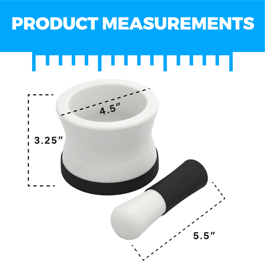 Cooler Kitchen Mortar and Pestle Set with Non-Slip Silicone Base - Dishwasher Safe measurements.