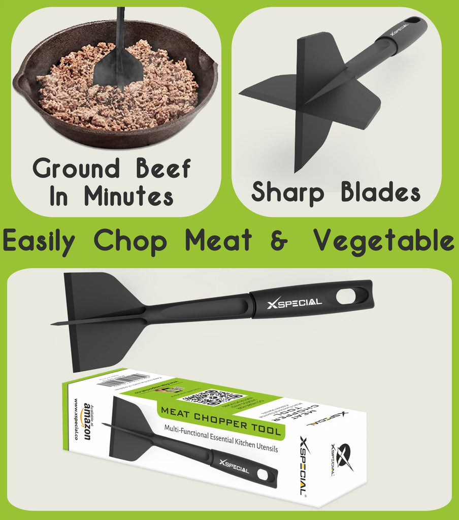 A black and white image of an XSpecial Meat Chopper for Ground Beef.