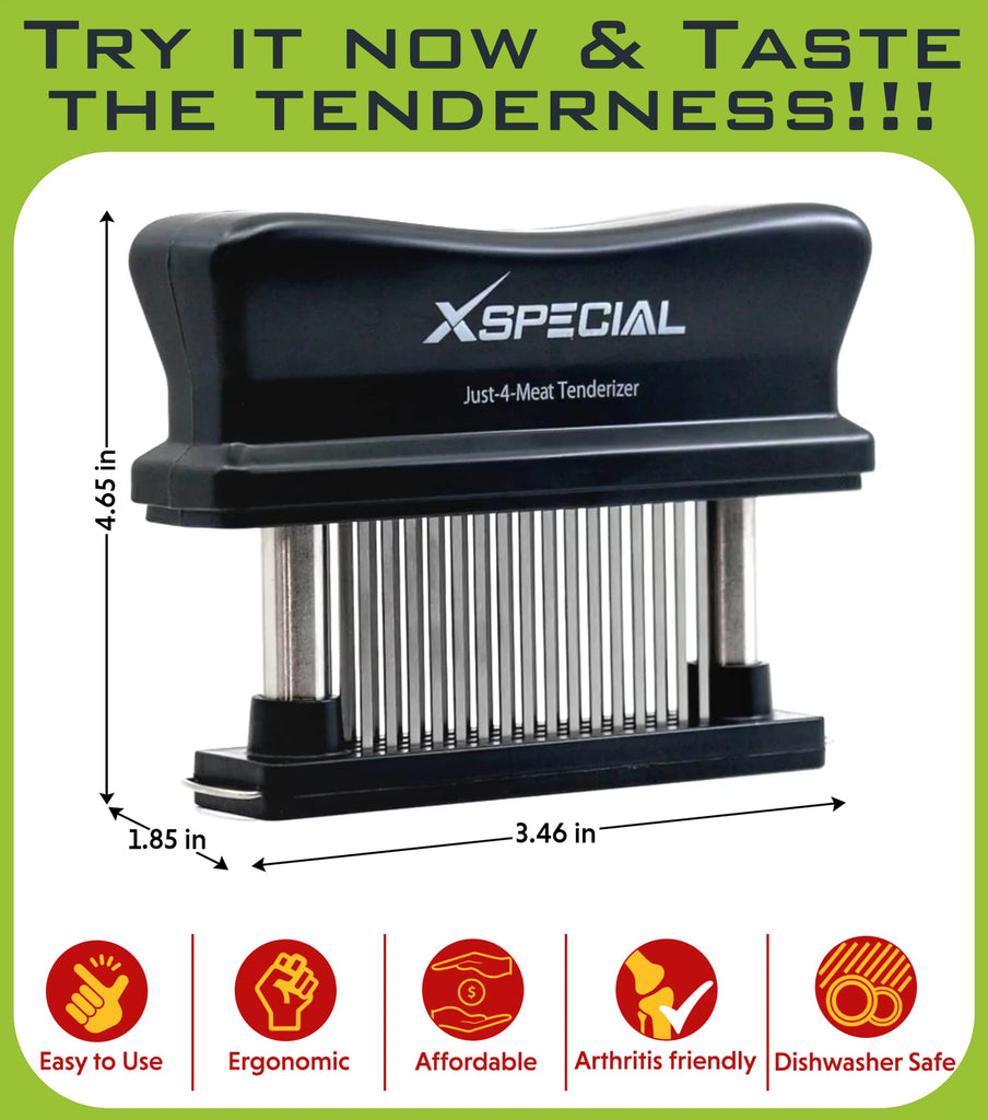 A XSpecial Meat Tenderizer Tool 48-Blades Stainless Steel - Ease to Use & Clean - Kitchen Gadgets Tools with Sharp Needle Makes The Toughest Steak Tender (Silver, Hammer) - the ultimate kitchen tool to try now and taste the tenderizer!