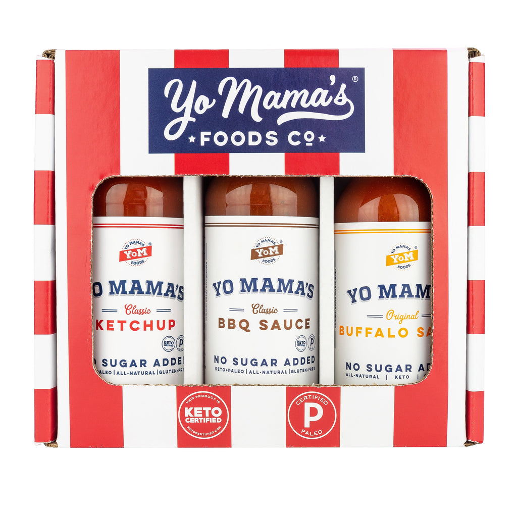 Yo Mama's Foods Grilling Keto Condiment Gift Set, featuring the Blade Meat Tenderizer Tool from XSpecial Marketplace.