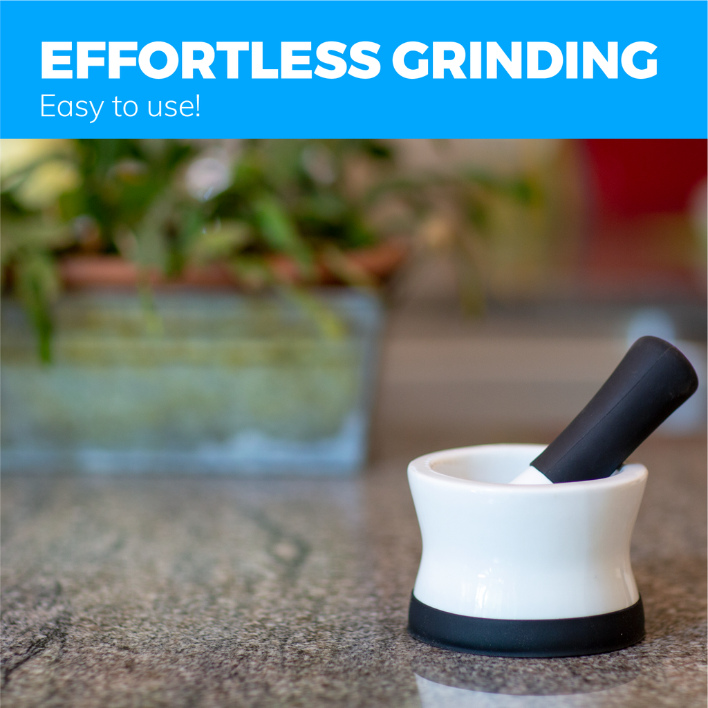 Cooler Kitchen's Mortar and Pestle Set - Small EZ-Grip Silicone & Porcelain Mortar With Non-Slip Scratch Proof Silicone Base - Dishwasher Safe is a versatile tool from XSpecial