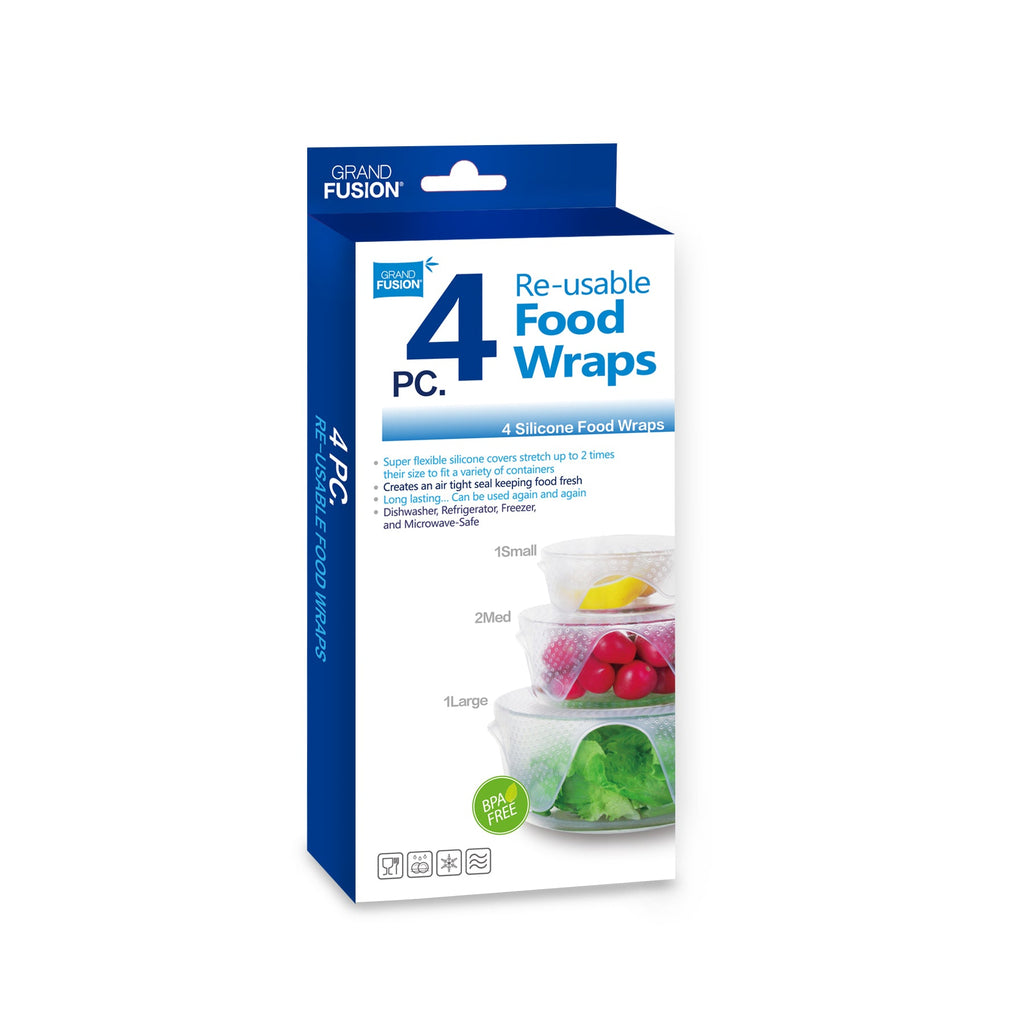 Package includes four silicone food wraps.