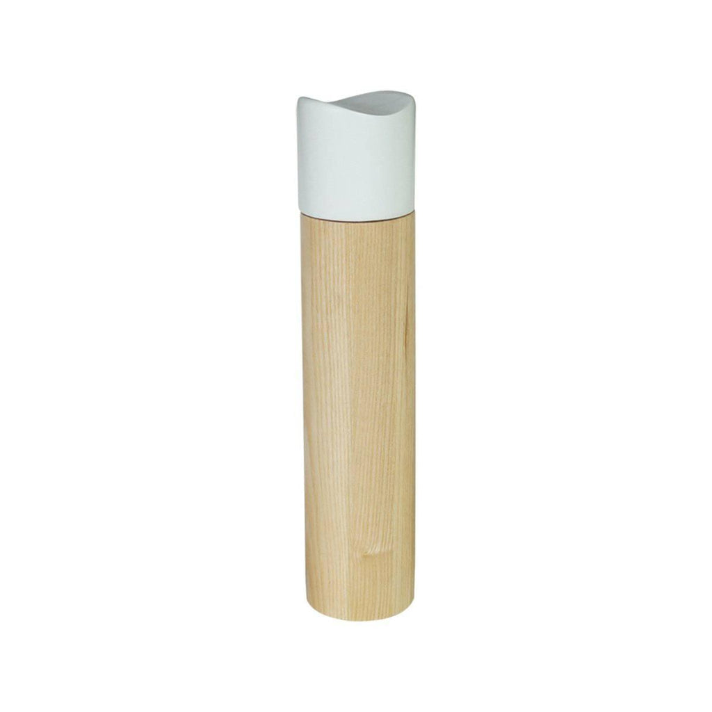 A XSpecial ASH WOOD: PEPPER MILL with a white lid on a white background made by Peterson Housewares & Artwares.