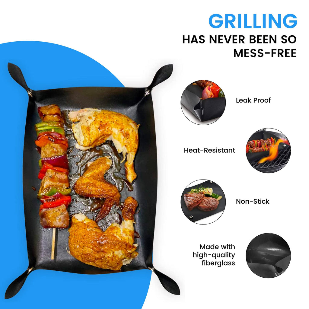 Grilling with Grand Fusion Housewares, LLC BBQ Fiberglass Grill Mat has never been so mess free.