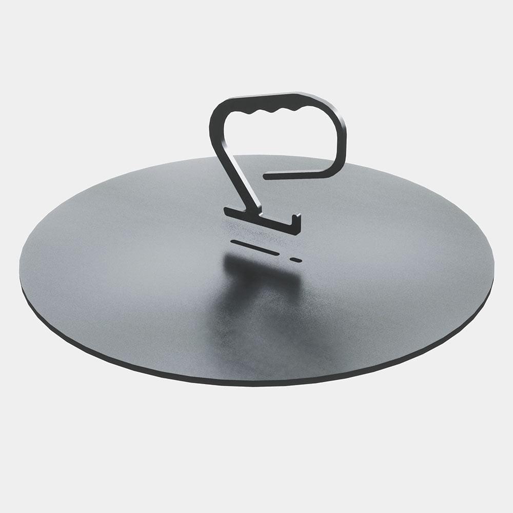 A Kamado Style Solid Plancha Griddle Insert with a handle for Meat Lovers by Arteflame Outdoor Grills.
