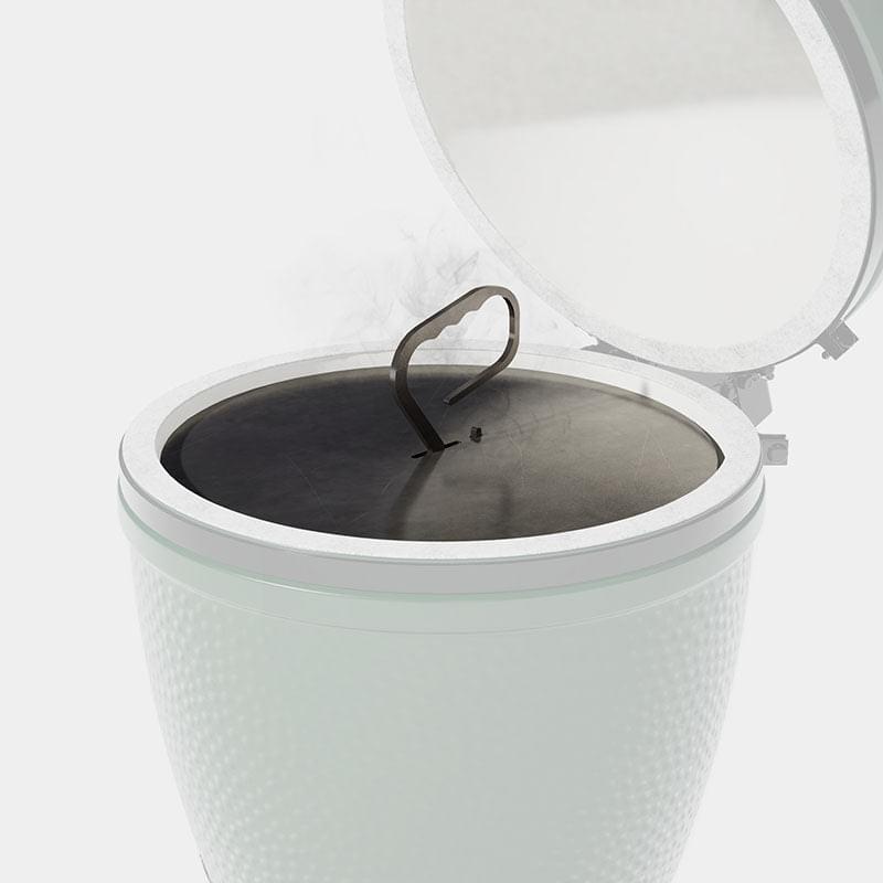 A Green Egg Style / Kamado Style Solid Plancha Griddle Insert trash can with a black handle by Arteflame Outdoor Grills available at XSpecial Marketplace.