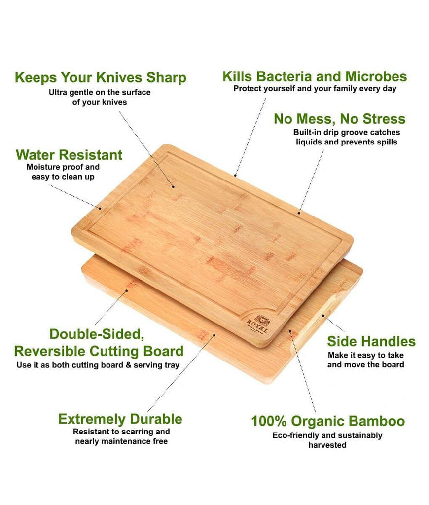 A 5-piece Royal Craft Wood Chopping Board Set with a description of its features available on XSpecial Marketplace, including a Meat Tenderizer Tool.