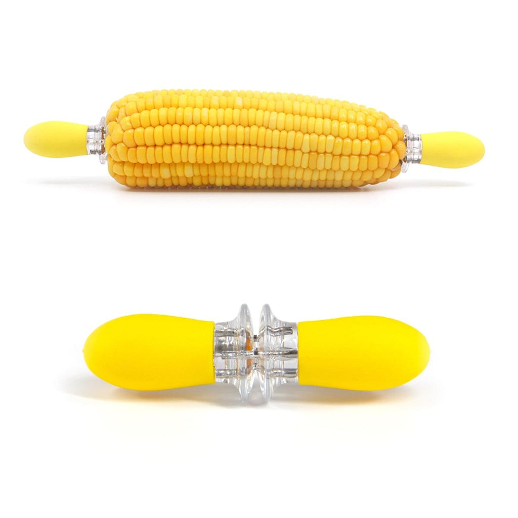 A Grand Fusion Housewares corn on the cob holders with stainless steel prongs & silicone grips available at XSpecial Marketplace.