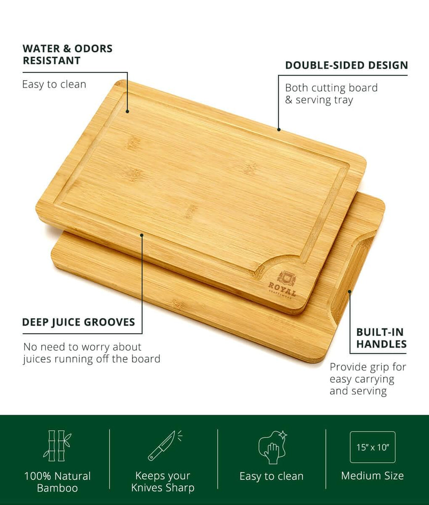 A 15x10" Fruit Cutting Board by Royal Craft Wood with instructions on how to use it and from XSpecial.