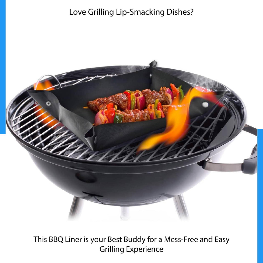 A Grand Fusion Housewares, LLC BBQ Fiberglass Grill Mat with skewers on it.