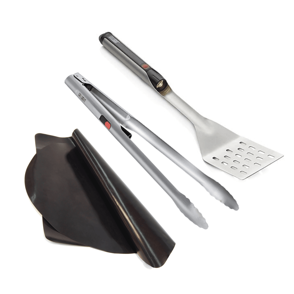 A set of XSpecial Marketplace Grilling Essentials Combo Kit utensils, including a Grillight.com spatula and a second spatula.