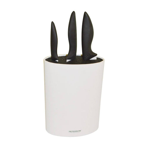 Three UTILITY KNIFE BLOCKs (WHITE) in a holder on a white background by Peterson Housewares & Artwares, perfect for Foodies and Meat Lovers.