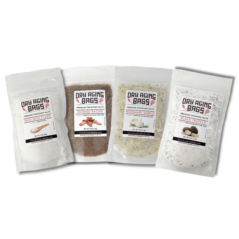 Four bags of Premium Salt Bundle by DryAgingBags™ for the best way to dry age meat at home, available on XSpecial Marketplace.