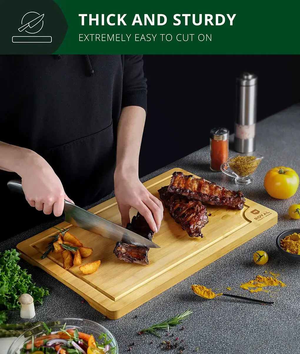 Royal Craft Wood Bamboo Cutting Board for Kitchen with Juice Groove