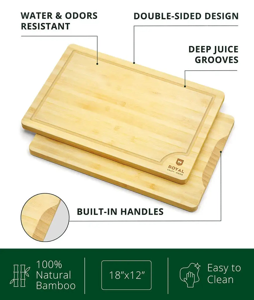 A Bamboo Cutting Board 12x18 by Royal Craft Wood with two handles for sale on XSpecial Marketplace.