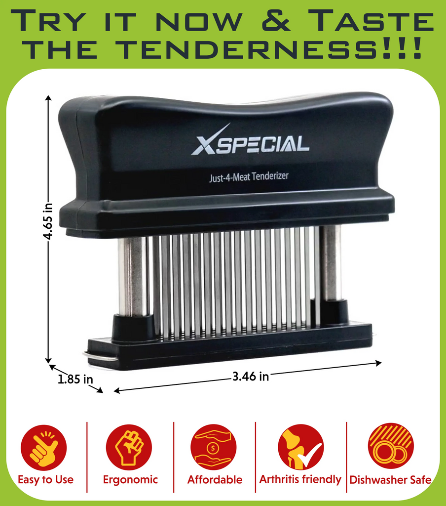 A picture of an XSpecial Meat Tenderizer Tool inviting Meat Lovers to try now and taste the XSpecial.