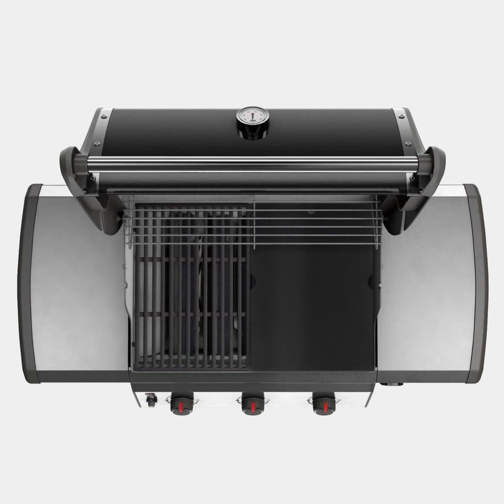 An Arteflame Outdoor Grills griddle / plancha insert with two burners and two side burners for Meat Lovers.