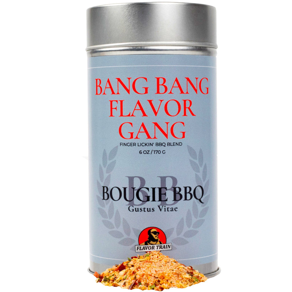 Gustus Vitae's Bang Bang Flavor Gang - Finger Lickin' BBQ Blend is an artisanal seasoning with gourmet spice rub flavors.