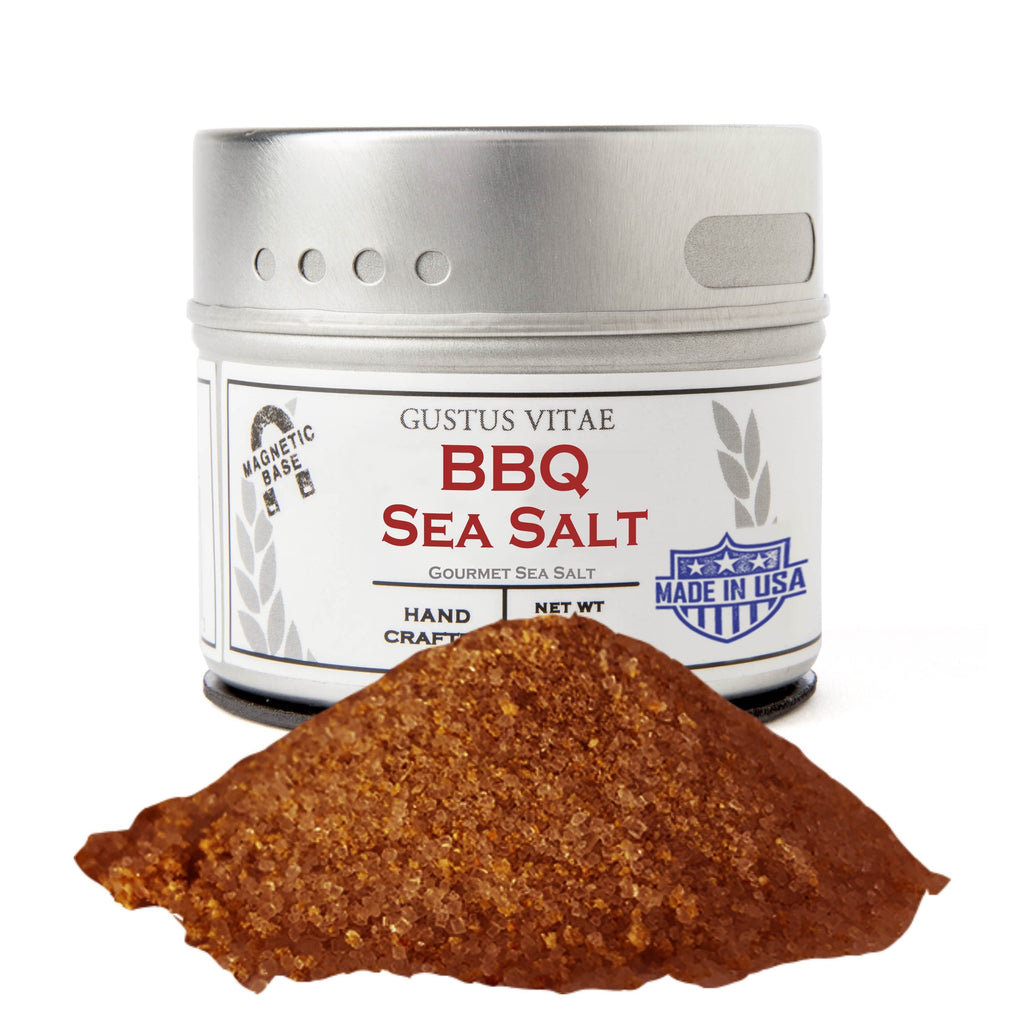 Gustus Vitae BBQ Sea Salt in a tin.