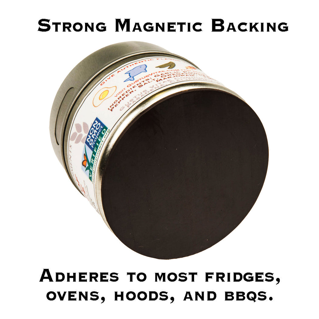 Strong magnetic backing adheres to most fridges, ovens, hoods, and Classic Backyard BBQ Collection.