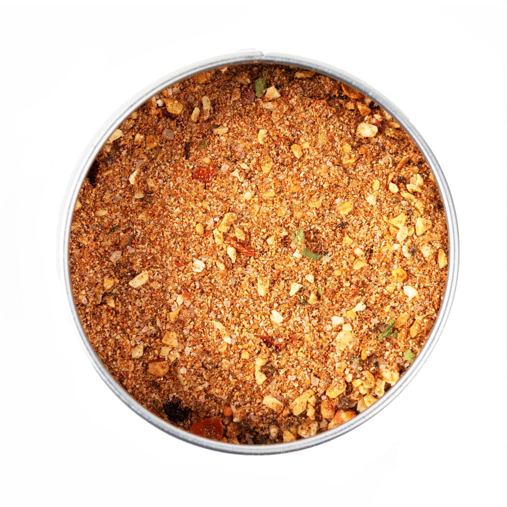 An artisanal tin of Great Lakes Fish Fry & BBQ Rub by Gustus Vitae, perfect for seasoning with its mixture of gourmet spices that are all-natural.