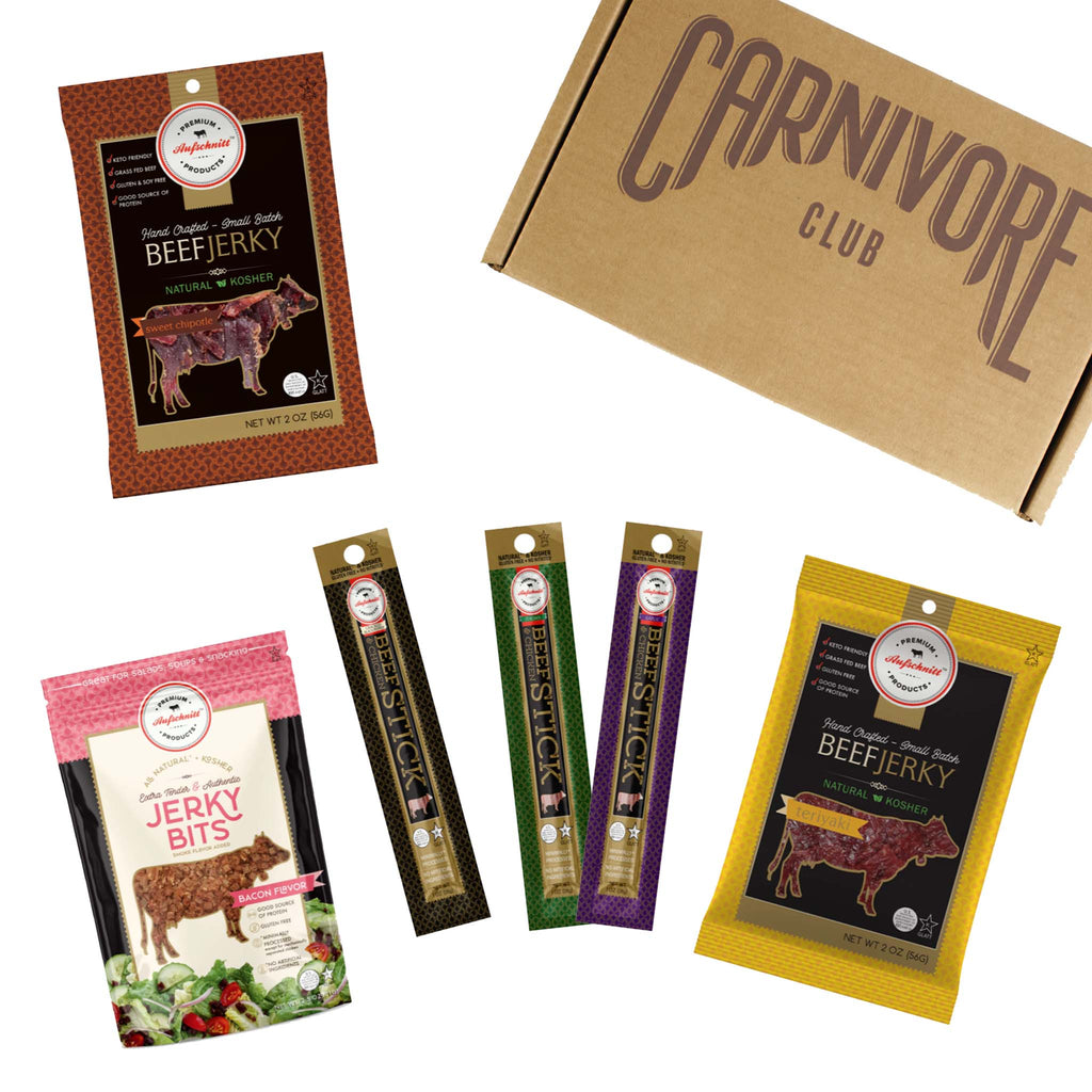 Kosher Jerky & Meat Sticks Sampler by Carnivore Club, perfect for Foodies and Meat Lovers.