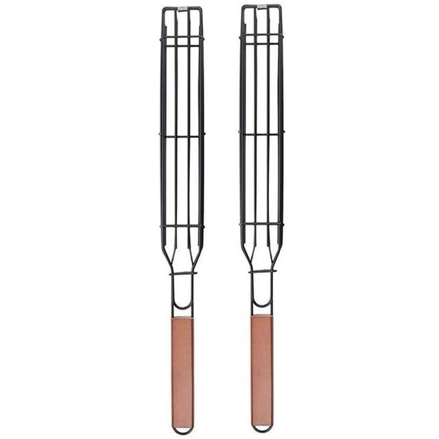 A pair of Portable BBQ Grilling Baskets by Quality Home Distribution with handles, perfect for Meat Lovers.