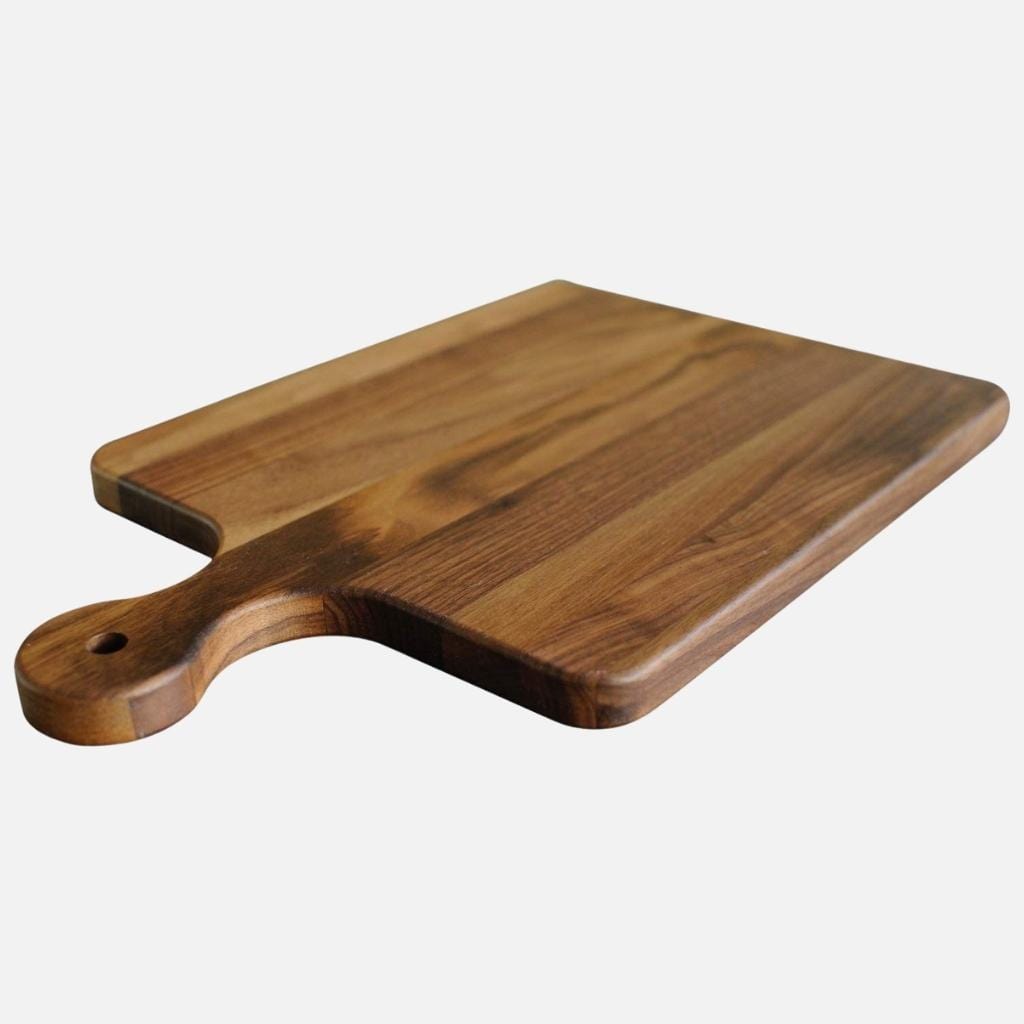 A Virginia Boys Kitchens Walnut Handle Board, perfect for foodies and meat lovers, showcased on a white background.