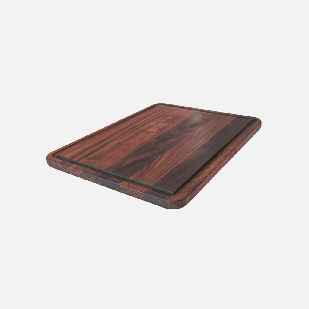 A Virginia Boys Kitchens Medium Walnut Wood Cutting Board on a white background, available at XSpecial Marketplace.