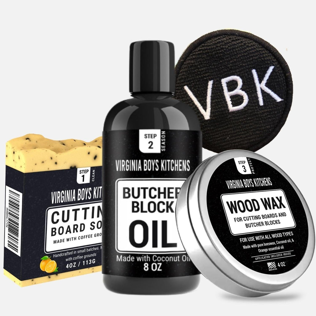 Virginia Boys Kitchens' Clean & Care Kit for Wood Cutting Boards, perfect for meat lovers.