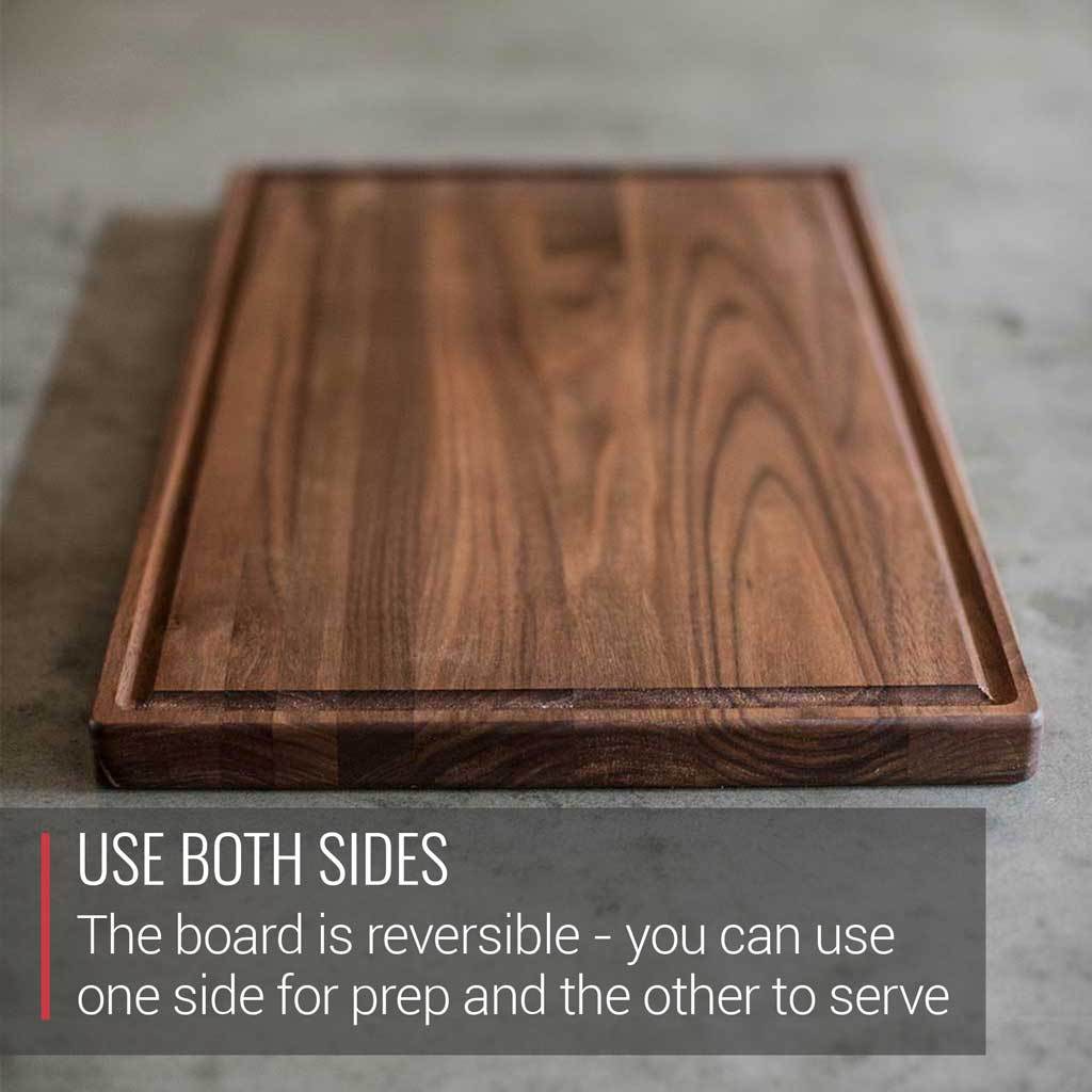 Use both sides of the Virginia Boys Kitchens Medium Walnut Wood Cutting Board, a reversible board perfect for XSpecial Marketplace meat lovers - prep on one side and serve on the other.
