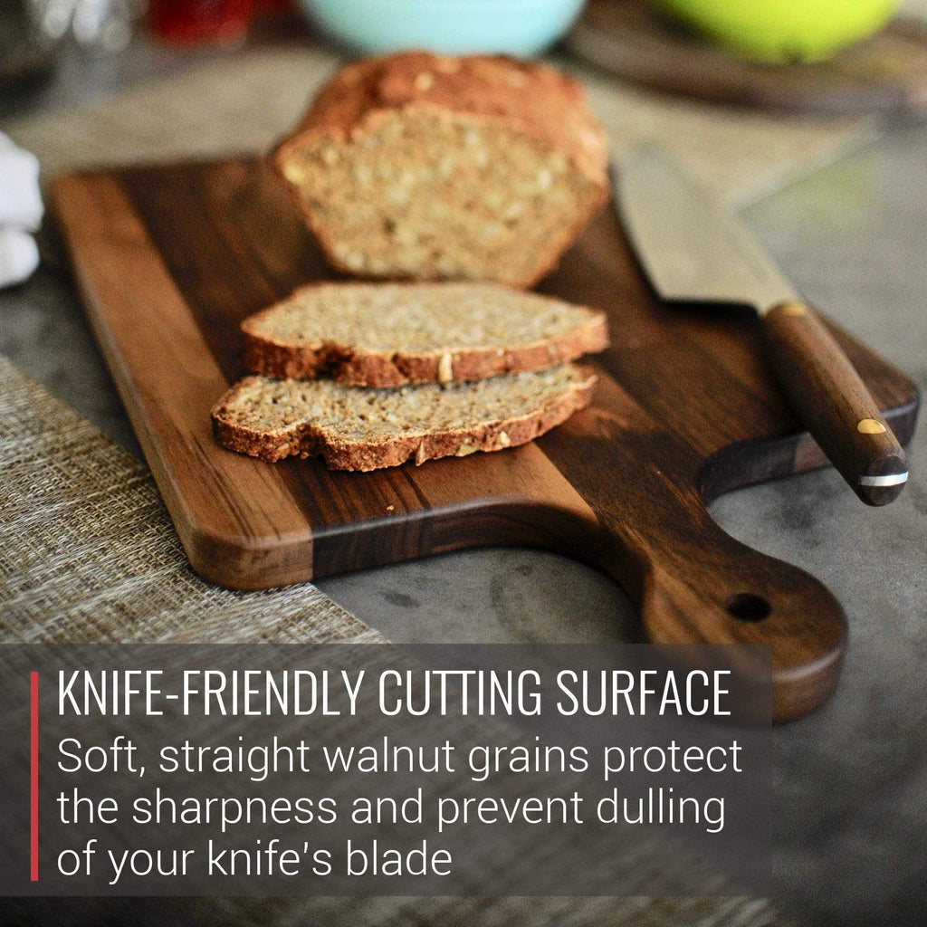 Virginia Boys Kitchens' Walnut Cutting Board with Knob Handle is a knife friendly cutting surface ideal for Meat Lovers.