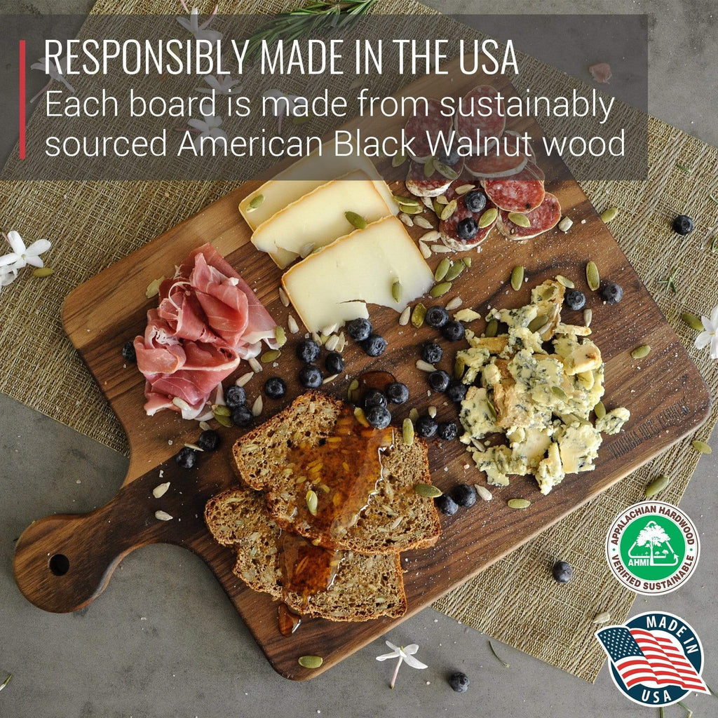 Each Mom's Cutting Board - Walnut Cutting Board with Knob Handle is made from sustainably harvested black walnut wood by Virginia Boys Kitchens, catering to foodies and meat lovers on the XSpecial Marketplace