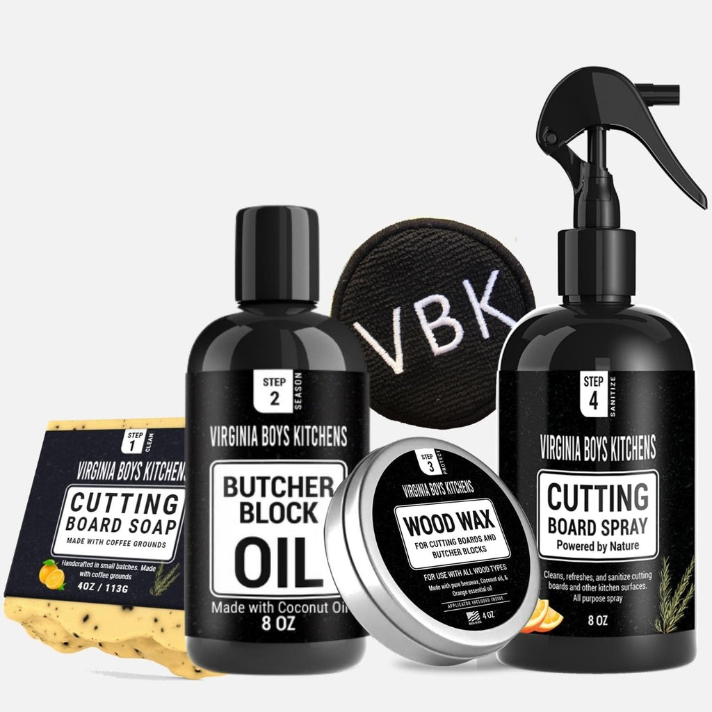 Virginia Boys Kitchens' Complete Care Kit for Wood Cutting Boards, perfect for meat lovers who want XSpecial tools such as a meat tenderizer.