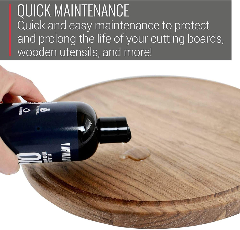A person is using the Basic Care Kit - Oil and Finishing Wax Combo by Virginia Boys Kitchens to protect and extend the life of cutting boards, tools, utensils, and Blade Meat Tenderizer